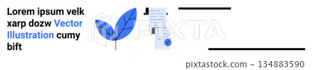 Certification, business branding, sustainability, official documents, ecology, text illustration. Blue leaf alongside certificates and placeholder text. Certification and business branding concept Certification, business branding, sustainability, official documents, ecology, text illustration. Blue leaf alongside certificates and placeholder text. Certification and business branding concept 134883590