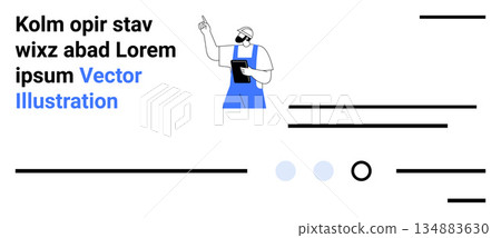 Workplace guidance, education, digital communication, business presentation, design layout, minimalism. Person holding a tablet and pointing. Workplace guidance and education concept 134883630