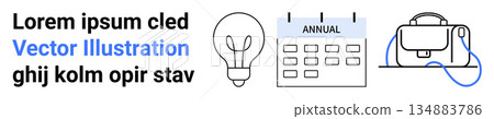 Business ideas, planning, organization, creativity, scheduling, and education. Light bulb, calendar with annual text and a briefcase are . Business ideas and planning Business ideas, planning, organization, creativity, scheduling, and education. Light bulb, calendar with annual text and a briefcase are . Business ideas and planning 134883786