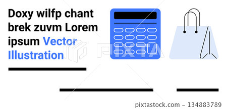Retail, e-commerce, budgeting, shopping management, expense tracking, and financial planning. Blue calculator and shopping bag icons. Retail and e-commerce Retail, e-commerce, budgeting, shopping management, expense tracking, and financial planning. Blue calculator and shopping bag icons. Retail and e-commerce 134883789