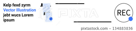 Digital documentation, verification processes, audio recording, multimedia content, workflow, professional validation. Stylized documents and recording icon . Documentation verification and audio Digital documentation, verification processes, audio recording, multimedia content, workflow, professional validation. Stylized documents and recording icon . Documentation verification and audio 134883836