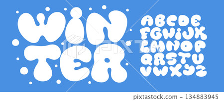 Winter Font Logo Alphabet Vector Fun Bubble Letter Set Fat Round Typography, Balloon Typographic Design for Cute Title, Snow Typo Poster Headline, Type Symbol Logotype, Liquid Fonts. Vector Typeface Winter Font Logo Alphabet Vector Fun Bubble Letter Set Fat Round Typography, Balloon Typographic Design for Cute Title, Snow Typo Poster Headline, Type Symbol Logotype, Liquid Fonts. Vector Typeface 134883945