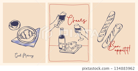 French food posters set, doodle design 134883962