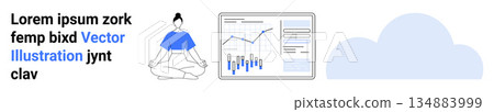 Wellness, business analytics, tech innovation, data insights, mindfulness, future trends. Person meditating, data charts and a cloud shape. Wellness and business analytics concepts Wellness, business analytics, tech innovation, data insights, mindfulness, future trends. Person meditating, data charts and a cloud shape. Wellness and business analytics concepts 134883999