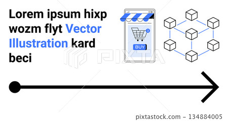 E-commerce, blockchain, data exchange, online shopping, digital business, technological flow. Graphic with mobile device shopping cart, blockchain network arrow. E-commerce and blockchain concepts E-commerce, blockchain, data exchange, online shopping, digital business, technological flow. Graphic with mobile device shopping cart, blockchain network arrow. E-commerce and blockchain concepts 134884005