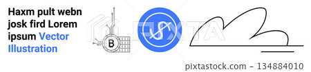 Blockchain technology, digital currency, finance systems, minimalism, vector logos, modern design. a blockchain diagram, dollar symbol and abstract line art. Blockchain and digital currency concepts Blockchain technology, digital currency, finance systems, minimalism, vector logos, modern design. a blockchain diagram, dollar symbol and abstract line art. Blockchain and digital currency concepts 134884010