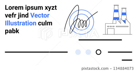 Industrial production, creative design, manufacturing, corporate branding, graphic design studies, abstract concepts. Factory with chimneys, abstract lines text elements. Industrial production Industrial production, creative design, manufacturing, corporate branding, graphic design studies, abstract concepts. Factory with chimneys, abstract lines text elements. Industrial production 134884073