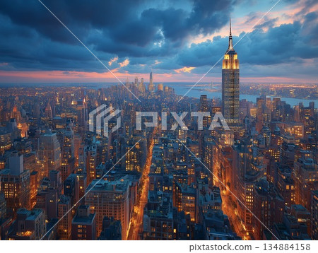 從岩石上眺望紐約市中心夜景 從岩石上眺望紐約市中心夜景 134884158