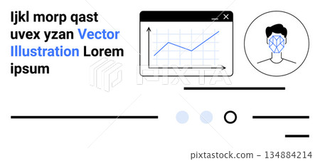 Data visualization, biometric authentication, technology applications, digital security, facial scanning, user interface design. Graph interface and face scan icon. Data visualization and biometric 134884214