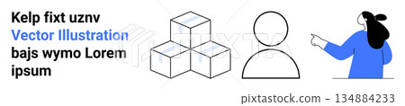 Communication, collaboration, logistics, user interaction, human resources, education. Graphic elements include stacked boxes, a profile silhouette and a person gesturing. Communication Communication, collaboration, logistics, user interaction, human resources, education. Graphic elements include stacked boxes, a profile silhouette and a person gesturing. Communication 134884233