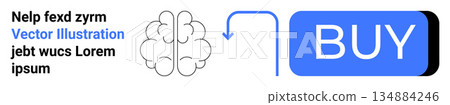 Consumer behavior, e-commerce, decision-making, brain activity, marketing, purchase habits. Brain diagram, buy button arrow indicating action. Consumer behavior and e-commerce concept Consumer behavior, e-commerce, decision-making, brain activity, marketing, purchase habits. Brain diagram, buy button arrow indicating action. Consumer behavior and e-commerce concept 134884246