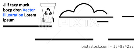 Eco awareness, waste management, environmental conservation, graphic design, educational content, sustainability. Recycling bin with a cloud and abstract lines. Eco awareness and waste management Eco awareness, waste management, environmental conservation, graphic design, educational content, sustainability. Recycling bin with a cloud and abstract lines. Eco awareness and waste management 134884252