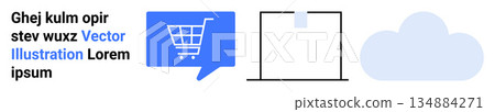 E-commerce, online shopping, cloud storage, digital marketing, web interface, technology services. Shopping cart, screen and cloud illustrations. E-commerce and cloud storage concepts E-commerce, online shopping, cloud storage, digital marketing, web interface, technology services. Shopping cart, screen and cloud illustrations. E-commerce and cloud storage concepts 134884271