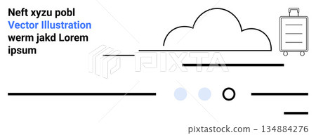 Travel planning, transportation, tourism, minimalism, luggage concepts, modern art design. A suitcase, cloud and abstract lines in a clean layout. Travel planning and transportation Travel planning, transportation, tourism, minimalism, luggage concepts, modern art design. A suitcase, cloud and abstract lines in a clean layout. Travel planning and transportation 134884276