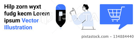 E-commerce, digital payments, communication, online shopping, technology, consumer behavior. Person pointing at an object, a payment terminal shopping cart icon. E-commerce and digital payments E-commerce, digital payments, communication, online shopping, technology, consumer behavior. Person pointing at an object, a payment terminal shopping cart icon. E-commerce and digital payments 134884440