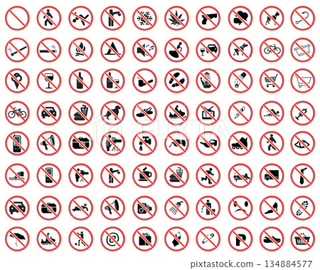 Set of icon of prohibited signs , warning danger 134884577