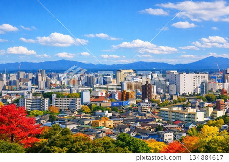 A view of the Yamagata Shinkansen and the cityscape in the direction of JR Utsunomiya Station from Utsunomiya Tower 134884617