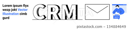 Digital marketing, communication, CRM tools, email strategies, customer outreach, user education guide. CRM text next to an email icon and user guide graphic. CRM tools and email strategies concept Digital marketing, communication, CRM tools, email strategies, customer outreach, user education guide. CRM text next to an email icon and user guide graphic. CRM tools and email strategies concept 134884649
