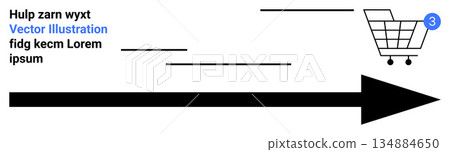 E-commerce, digital transactions, online retail, shopping journeys, process steps, consumer behavior. Arrow and shopping cart with progress indicator. E-commerce and digital transactions concept E-commerce, digital transactions, online retail, shopping journeys, process steps, consumer behavior. Arrow and shopping cart with progress indicator. E-commerce and digital transactions concept 134884650