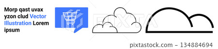 E-commerce, communication, cloud computing, digital services, abstract , graphic design. Speech bubble with a cart, cloud icon abstract linear shape. E-commerce and communication concepts E-commerce, communication, cloud computing, digital services, abstract , graphic design. Speech bubble with a cart, cloud icon abstract linear shape. E-commerce and communication concepts 134884694