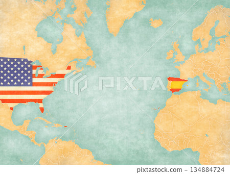 Map of North Atlantic Ocean - USA and Spain Map of North Atlantic Ocean - USA and Spain 134884724