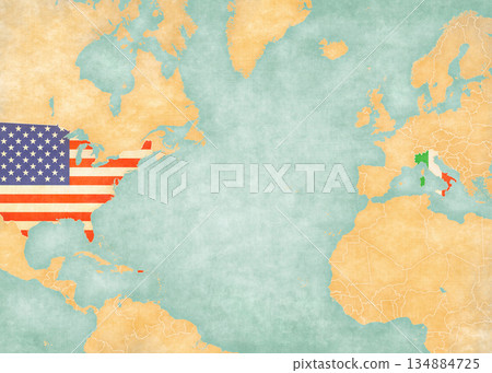 Map of North Atlantic Ocean - USA and Italy Map of North Atlantic Ocean - USA and Italy 134884725