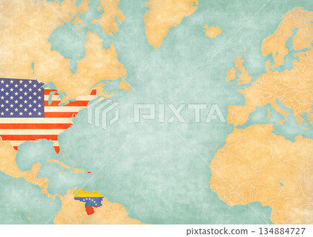 Map of North Atlantic Ocean - USA and Venezuela 134884727