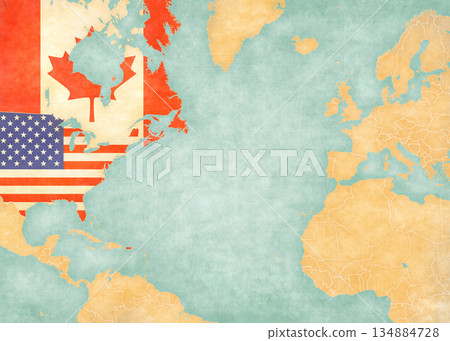 Map of North Atlantic Ocean - USA and Canada Map of North Atlantic Ocean - USA and Canada 134884728