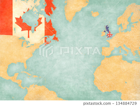 Map of North Atlantic Ocean - Canada and United Kingdom 134884729