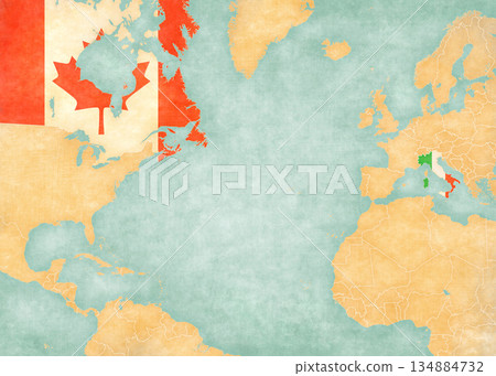 Map of North Atlantic Ocean - Canada and Italy 134884732