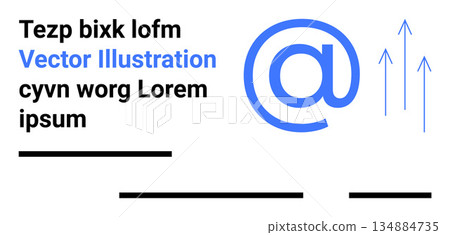 Digital growth, email, communication, business solutions, online services, marketing strategy. Blue at symbol with upward arrows and placeholder text. Digital growth and email highlighted Digital growth, email, communication, business solutions, online services, marketing strategy. Blue at symbol with upward arrows and placeholder text. Digital growth and email highlighted 134884735