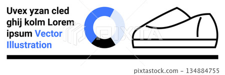 Data visualization, branding, e-commerce, product design, advertising, and fashion. Vector graphic of a blue circular chart and shoe outline with bold text. Data visualization and branding concept Data visualization, branding, e-commerce, product design, advertising, and fashion. Vector graphic of a blue circular chart and shoe outline with bold text. Data visualization and branding concept 134884755