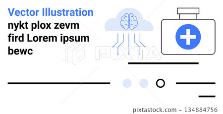 Artificial intelligence, healthcare, medicine, technology, innovation, and digital systems. A stylized brain with neural lines and a medical cross icon. Artificial intelligence and healthcare 134884756