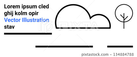 Nature, graphic design, templates, minimalism, branding, backgrounds. Abstract cloud and tree with horizontal lines on a white background. Nature and graphic design concepts Nature, graphic design, templates, minimalism, branding, backgrounds. Abstract cloud and tree with horizontal lines on a white background. Nature and graphic design concepts 134884788