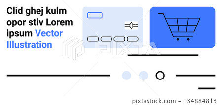 E-commerce, financial transactions, digital marketing, retail, online payments, shopping platforms. Credit card alongside a shopping cart icon. E-commerce and online payments concept 134884813
