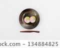 Three-color dumplings, Japanese sweets, white background 134884825