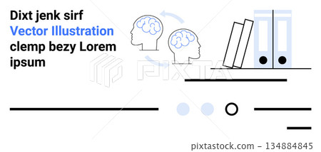 Education, neuroscience, learning, knowledge organization, brain activity, conceptual thinking. Two connected brains with storage folders and abstract elements. Education and neuroscience concept 134884845