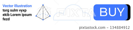 E-commerce, user interface, marketing, geometric design, cloud storage, online shopping. Features pyramid shape, cloud icon and Buy button. E-commerce and user interface concept illustrated 134884912