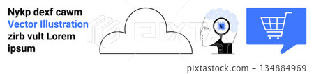 Artificial intelligence, cloud technology, e-commerce, communication, online innovation, data processing. Visual elements include a cloud icon, a brain with AI features, and a shopping cart icon in Artificial intelligence, cloud technology, e-commerce, communication, online innovation, data processing. Visual elements include a cloud icon, a brain with AI features, and a shopping cart icon in 134884969