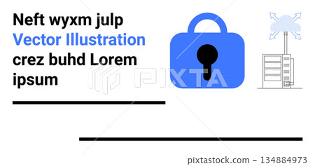 Cybersecurity, data protection, cloud computing, secured access, technology infrastructure, IT solutions. A padlock icon, cloud server and network symbols. Cybersecurity and data protection concept 134884973