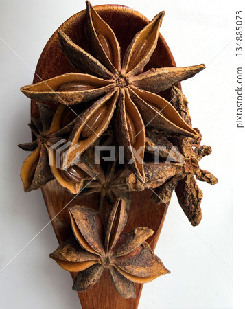 Macro Close-Up of Star Anise Aromatic Spice Texture Background Macro Close-Up of Star Anise Aromatic Spice Texture Background 134885073