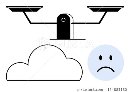 Justice, decision-making, mental health, fairness, emotional balance, cloud computing. A balance scale, a cloud and a sad face. Justice and decision-making emphasizing fairness and emotional balance Justice, decision-making, mental health, fairness, emotional balance, cloud computing. A balance scale, a cloud and a sad face. Justice and decision-making emphasizing fairness and emotional balance 134885180