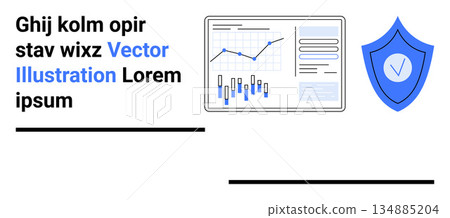 Data analysis, Security, Business intelligence, Digital protection, Safe data storage, Visual reports. Graph charts and a shield in flat style. Data analysis and security Data analysis, Security, Business intelligence, Digital protection, Safe data storage, Visual reports. Graph charts and a shield in flat style. Data analysis and security 134885204