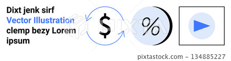 Finance, multimedia, statistics, digital content, branding, financial growth. a dollar sign with arrows, percentage symbol and play icon. Finance and multimedia relevance concept 134885227
