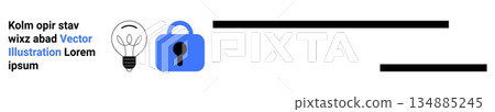Data protection, creativity, innovation, cybersecurity, privacy, knowledge sharing. Lightbulb and blue padlock symbol. Data protection and creativity concept Data protection, creativity, innovation, cybersecurity, privacy, knowledge sharing. Lightbulb and blue padlock symbol. Data protection and creativity concept 134885245