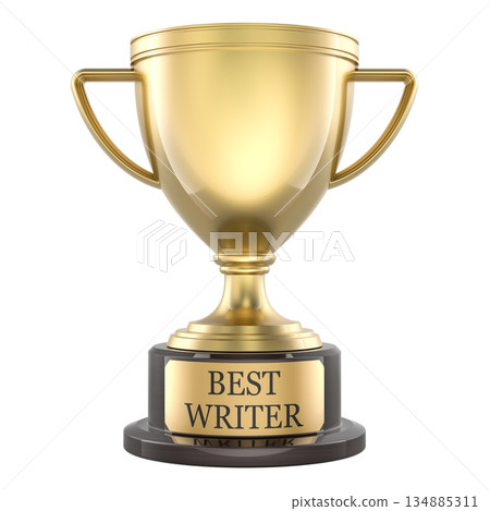 Best Writer golden trophy cup, gold award. 3D rendering 134885311