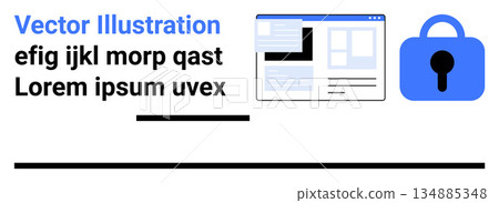 Data protection, cybersecurity, web development, online security, information access, digital safety. Webpage layout next to a lock symbol. Data protection and cybersecurity concept Data protection, cybersecurity, web development, online security, information access, digital safety. Webpage layout next to a lock symbol. Data protection and cybersecurity concept 134885348