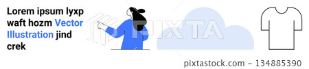 Branding, cloud services, e-commerce, design concepts, online shopping, customization. A person pointing, a cloud shape and a t-shirt outline. Branding and cloud services Branding, cloud services, e-commerce, design concepts, online shopping, customization. A person pointing, a cloud shape and a t-shirt outline. Branding and cloud services 134885390
