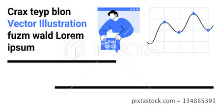 Financial analysis, data management, business strategy, e-commerce rewards, customer insights, cashback. Person holding cash back balloon, data chart with points connected by lines. Financial Financial analysis, data management, business strategy, e-commerce rewards, customer insights, cashback. Person holding cash back balloon, data chart with points connected by lines. Financial 134885391