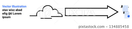 Cloud computing, data transfer, file sharing, information exchange, cloud storage, technology services. A cloud icon connected to a file-sharing symbol via an arrow. Cloud computing and data transfer Cloud computing, data transfer, file sharing, information exchange, cloud storage, technology services. A cloud icon connected to a file-sharing symbol via an arrow. Cloud computing and data transfer 134885458